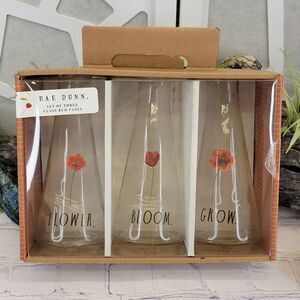 Rae Dunn BLOOM, FLOWER, GROW Set of 3 Glass Bud Vases